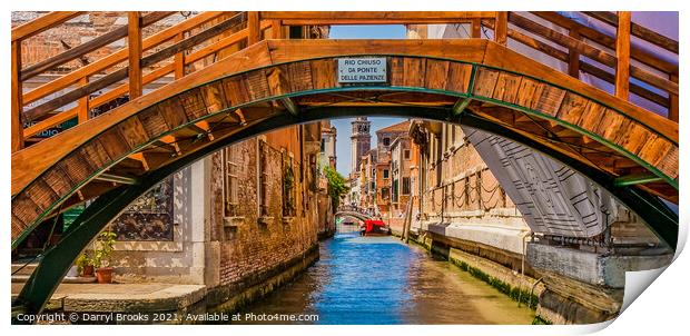 View up Venice Canal Under Bridges Print by Darryl Brooks