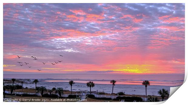 Pink and Yellow Sunrise at Beach Print by Darryl Brooks