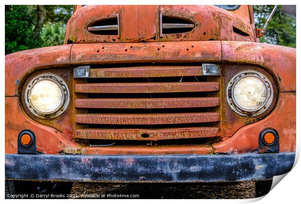 Old Truck Grill with Headlights On Print by Darryl Brooks