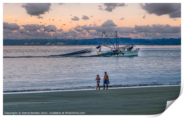 Shrimp Boat and Walk at Dusk Print by Darryl Brooks