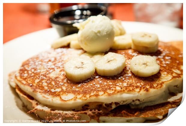 Fresh Banana Pancakes with Butter and Syrup Print by Darryl Brooks