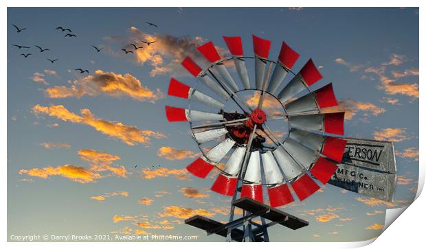 Old Red and Silver Windmil Print by Darryl Brooks