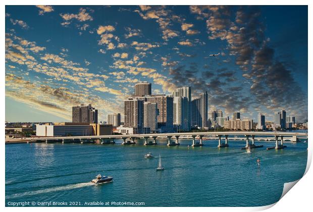 Boats and Airplane Over Biscayne Bay Print by Darryl Brooks