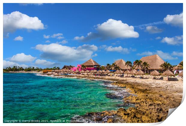 Colorful Huts on Rocky Beach Print by Darryl Brooks