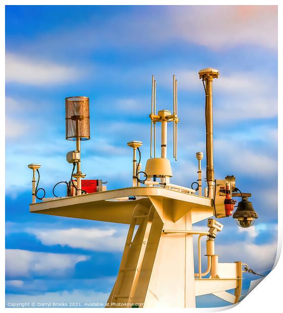 Ships Communication Gear Under Colorful Skies Print by Darryl Brooks
