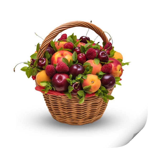 Basket with fresh fruits and berries on a white background Print by Dobrydnev Sergei