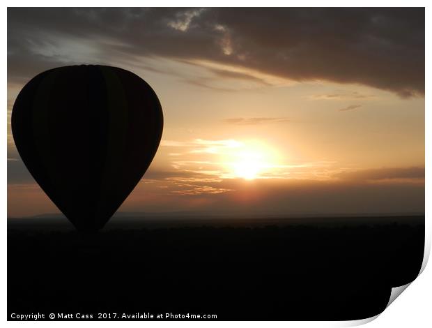 Photo of an Air Balloon with the sun setting over  Print by Matt Cass