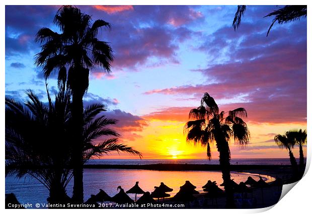 Sunset at ocean beach in Tenerife,Canary Islands. Print by Valentina Severinova