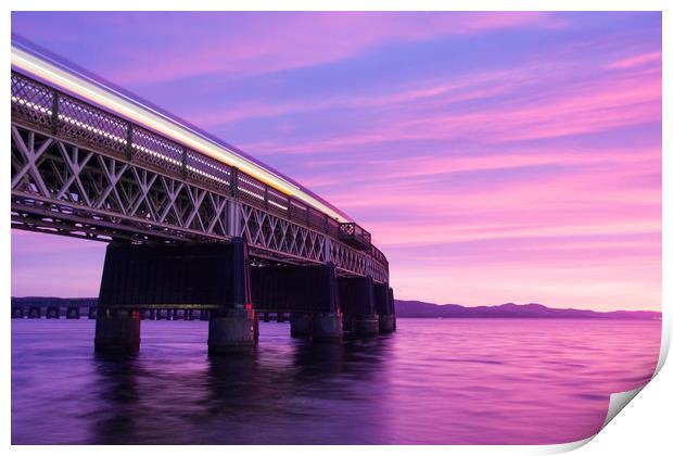 Tay Rail Bridge at Sunset Print by Tom Starkey