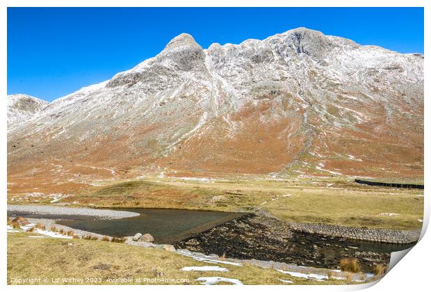 Pike of Stickle and Mickleden Dam Print by Liz Withey
