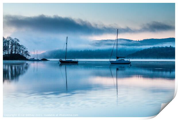 Boats at Dawn Print by Liz Withey