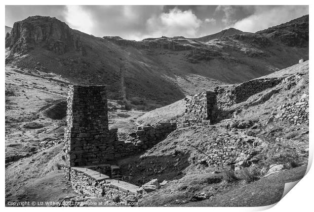 Launder Tower, Coniston Coppermines Print by Liz Withey