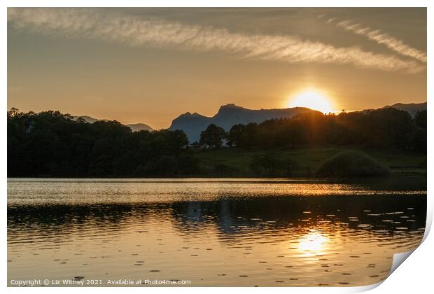 Sunset, Loughrigg Tarn Print by Liz Withey