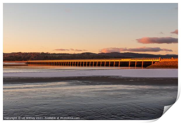 Winter Sunset, Arnside Viaduct Print by Liz Withey