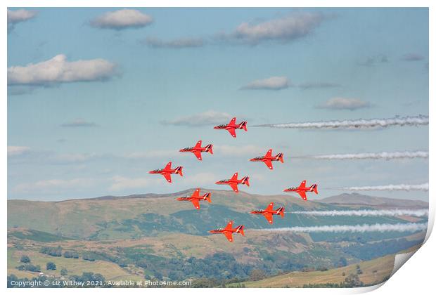 Red Arrows, Windermere Airshow Print by Liz Withey