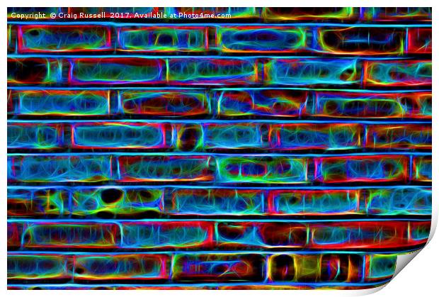 Neon Effect Brick Wall Background Print by Craig Russell