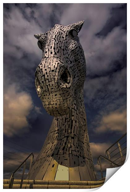 Kelpies Sculpture frontal View Print by James Marsden