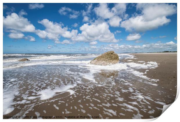 Foaming sea and fluffy clouds Print by North Wales Photography