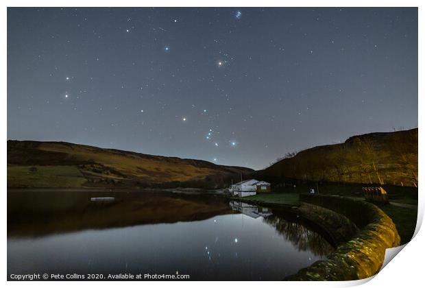 Orion rising over Dovestone reservoir Print by Pete Collins