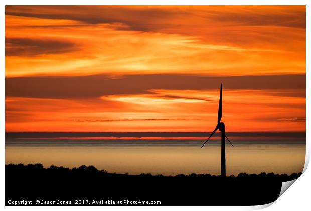 Isle of Anglesey Windmill Sunset over Irish Sea Print by Jason Jones