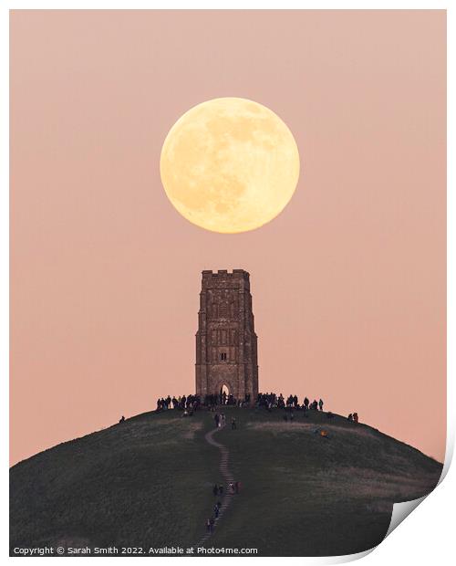 Moon Rising over Glastonbury Tor Print by Sarah Smith