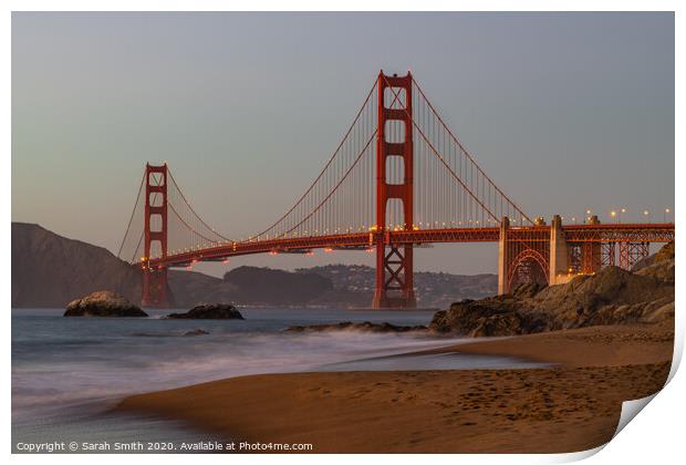 Golden Gate Bridge sunset Print by Sarah Smith