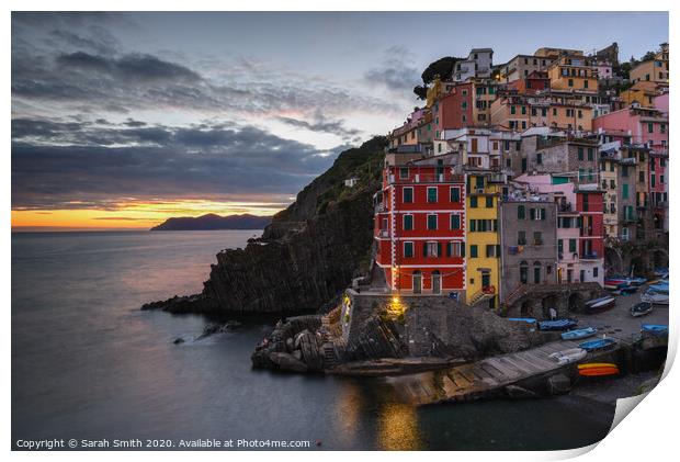 Riomaggiore at Sunset Print by Sarah Smith