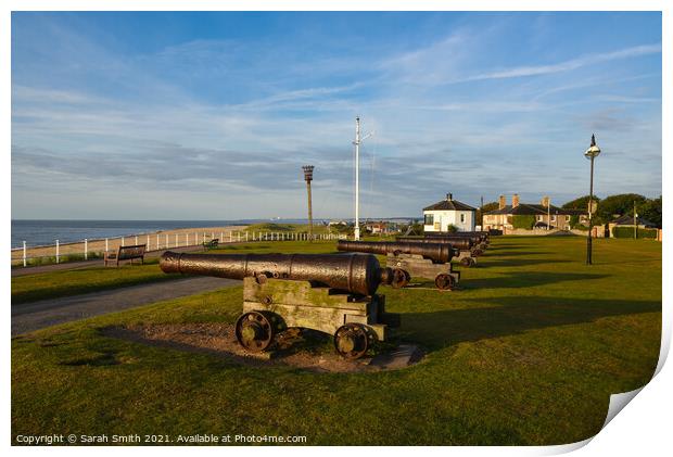 Cannons at Gun Hill, Southwold Print by Sarah Smith