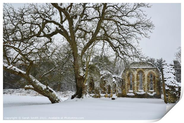 Snow Covered Waverley Abbey Ruin  Print by Sarah Smith