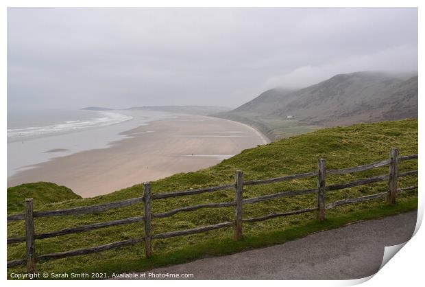 Misty Day at Rhossili Bay  Print by Sarah Smith