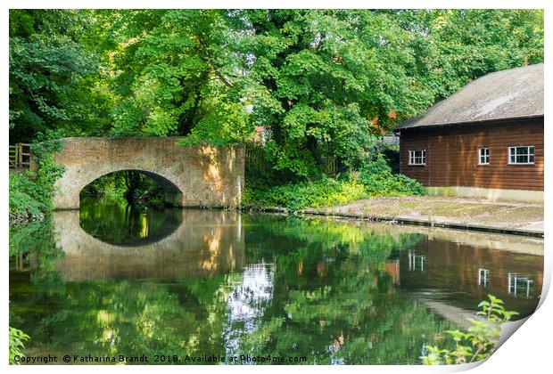 Reflection of bridge, Itchen River Winchester Print by KB Photo
