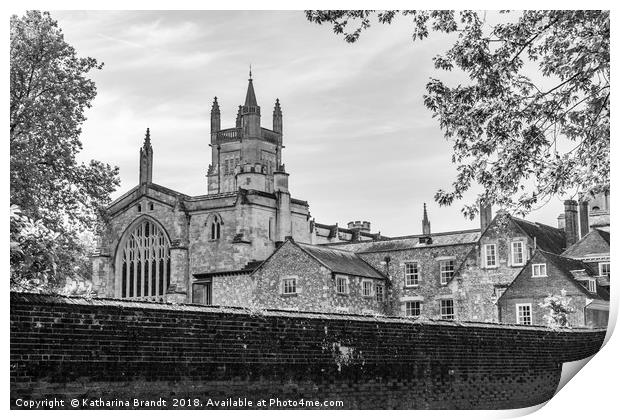 Monochrome of Winchester College Print by KB Photo