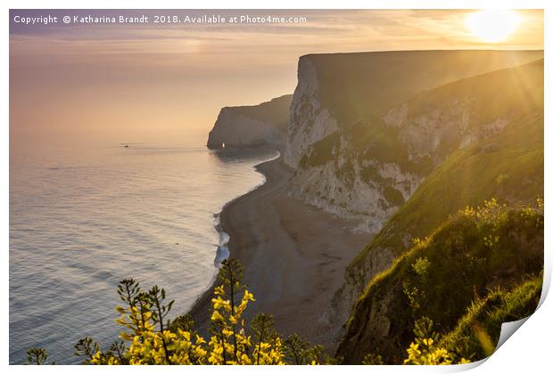 Sunset along the Jurassic coast in Dorset, England Print by KB Photo