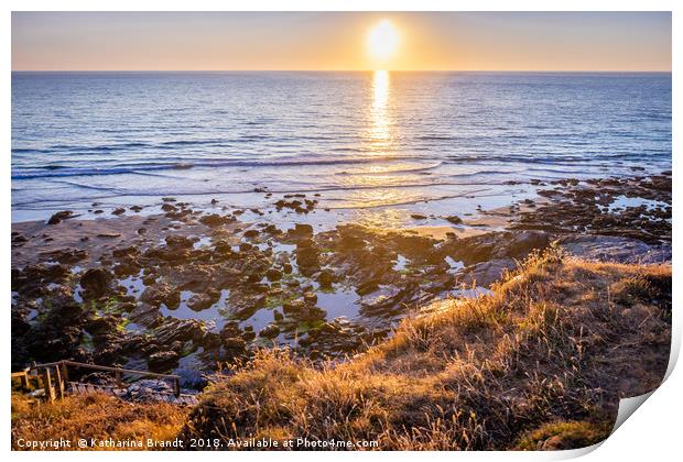 Tregardock Beach sunset in North Cornwall Print by KB Photo
