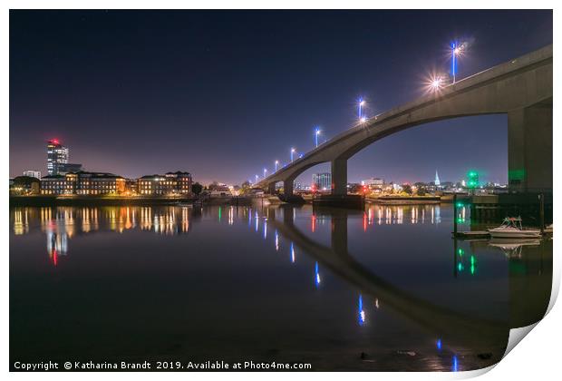Itchen Bridge at night, Southampton Print by KB Photo