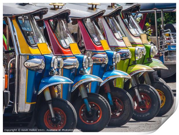 Tuk-tuks lined up in a row, Print by Kevin Hellon