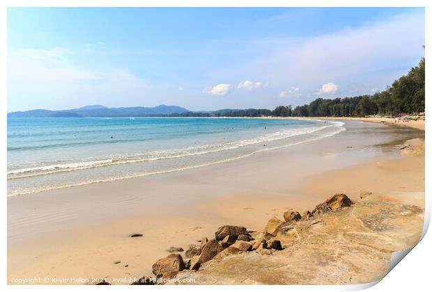 View of the southern end of Bang Tao beach Print by Kevin Hellon