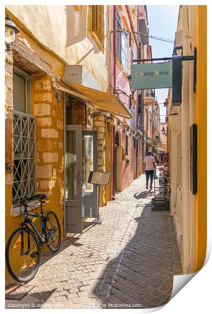 Narrow sreet in old Chania Print by Kevin Hellon