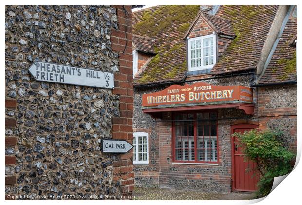 Wheelers Butchery. Hambleden, Print by Kevin Hellon