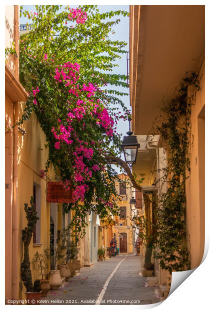 Narrow sreet in old Rethymnon Print by Kevin Hellon