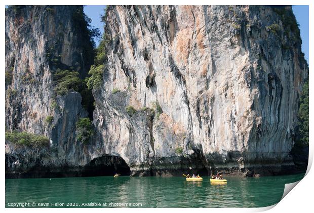 Tourists in inflatble canoes exploring Koh Hong, hang Nga Bay, h Print by Kevin Hellon
