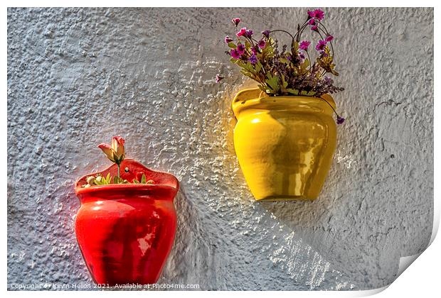 Colourful plantpots with flowers hanging on a wall, Print by Kevin Hellon