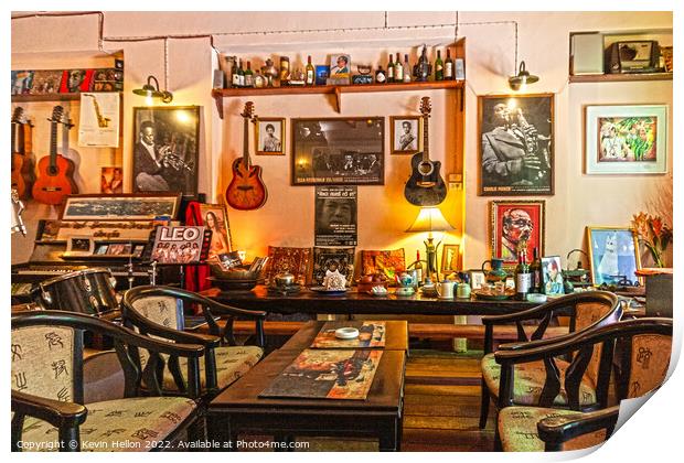 Interior of a jazz cafe bar Print by Kevin Hellon
