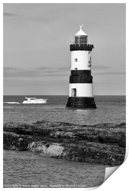 Boat passing by Penmon Lighthouse, Print by Kevin Hellon