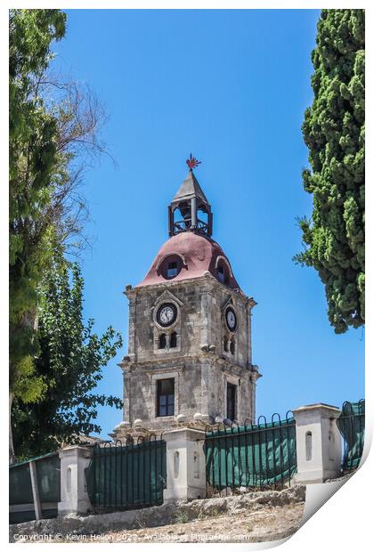 The old Rolloi clock tower, Rhodes, Town, Greece Print by Kevin Hellon