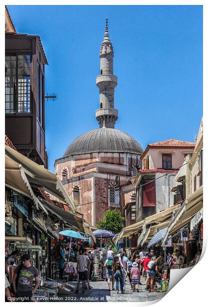 View up Ippodamou to the Mosque of Suleiman Print by Kevin Hellon
