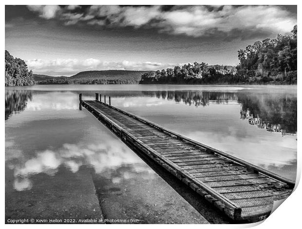 Cloud reflections early morning, Lake Mapourika, South Island Ne Print by Kevin Hellon