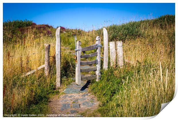 Open gate on Llanddwyn Island, Anglesey, Wales Print by Kevin Hellon
