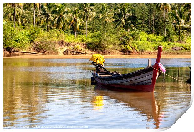 Boat on lagoon on beach at Khao Lak, Phang Nga, Thailand Print by Kevin Hellon