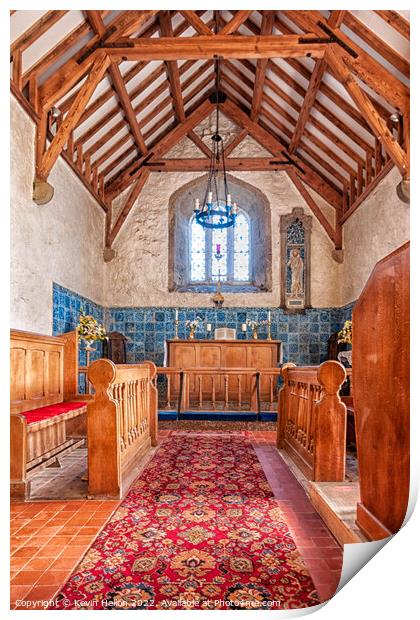 Interior of St Padrig's Church, Llanbadrig, Anglesey, Wales Print by Kevin Hellon